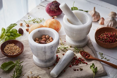 JEmarble Mortar and Pestle Set 4x4 inch, Natural Stone Surface Polished For Easy Cleaning, Heavy/Durable/Elegant (Pearl White)