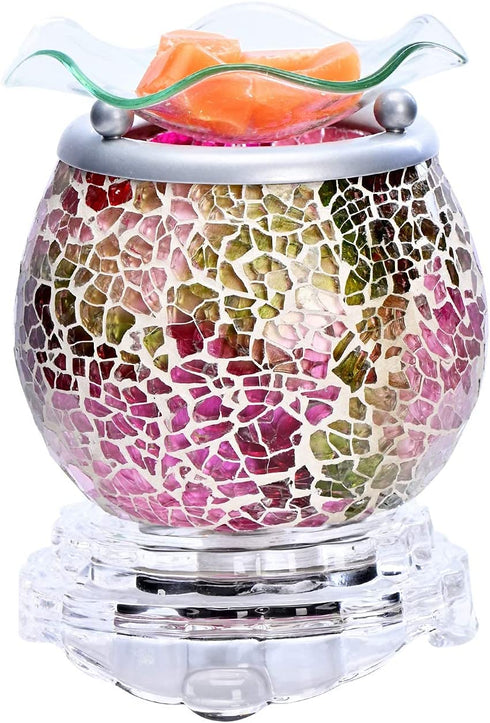 ASAWASA Handcrafted Mosaic Candle Wax Warmer, Exquisite Scented Burner and Fragrance Melter, Also a Cozy Night Light for Home Kitchen Décor Aromatherapy Spa Yoga Gifts (Roland Purple)
