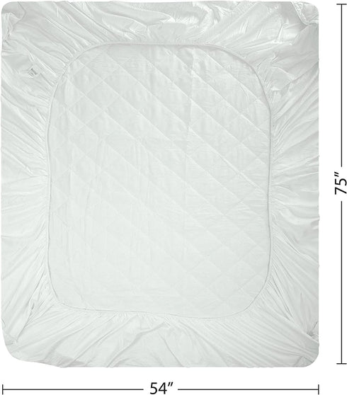 Royale Linens Full Size Mattress Pad - Mattress Cover - Quilted Fitted Mattress Protector - Deep Pocket Fits Up to 16 Inch - Mattress Topper - Soft & Breathable - Dorm Home Hotel (54x75 Inches, White)