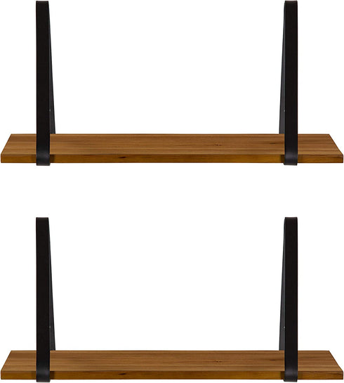 Kate and Laurel Soloman Rustic Wooden Shelves, 18 inch Set of 2, Rustic Brown and Black, Modern Farmhouse-Inspired Wall Storage