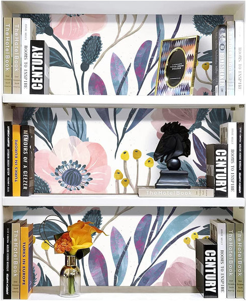 HaokHome 93019 Floral Peel and Stick Wallpaper Removable Pink/Blue/Yellow Vinyl Self Adhesive Shelf Liner 17.7in x 9.8ft