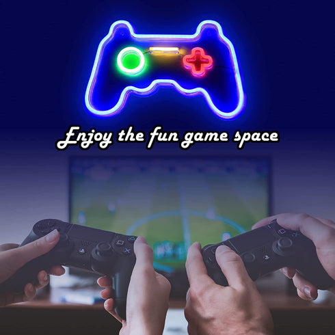 HSEFURNI Neon Sign, Gaming Neon Lights for Bedroom Wall Decor USB Powered Light Up Blue LED Signs, for Gamer Room Decor, Boys, Kids, Teen Gifts Idea, Game Room Accessories, and Party Decorations, 16"x11"