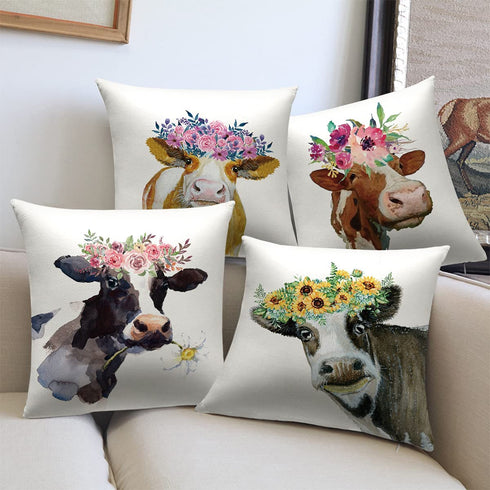 Alonar Cow Throw Pillow Covers Set of 4,Decoeative Farmhouse Animal Pillow Covers,Cow Cattle Flower Cushion Covers for Sofa Livng Bedroom 18inchx18inch (Cow1, 18x18 Inch) Alonar91501