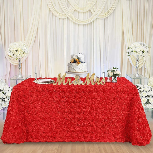 Red Flower Tablecloth 50 x 80 Inches Rosette Tablecloth 3D Floral Satin Rectangular Table Cloth Elegant for Wedding Birthday Party