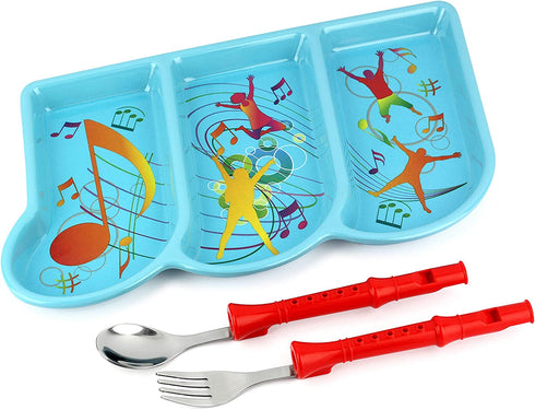 KidsFunwares Me Time Musical Dinnerware Meal Set - Includes Spoon and Fork Which Are Functional Flutes