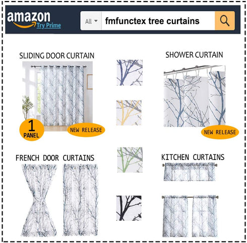 FMFUNCTEX Yellow White Blackout Curtain Panel for Bedroom Modern Tree Branch Print Curtain for Living Room Extra Long 108" Hotel Window Drapes 1pc Grommet Top