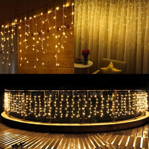 LED Solar Icicle String Lights,36Ft/11M 264 LEDs Waterproof Extendable Curtain Icicle Lights Plug in Fairy String Lights Christmas Lights for Bedroom Patio Yard Garden Wedding Party(Warm White?