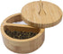 Bamboo Salt and Pepper Bowls by HTB, Divided Salt Cellar With Swivel Lid and Spoon, Seasoning Containers With Magnetic Lid to Keep Dry, Mini Spoon Built Into Top, Great When You May Have Messy Hands