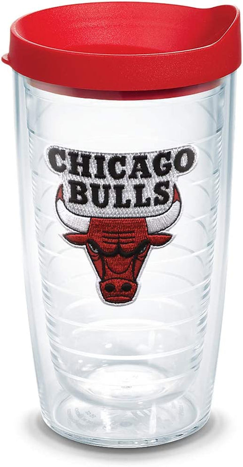 Tervis Made in USA Double Walled NBA Chicago Bulls Insulated Tumbler Cup Keeps Drinks Cold & Hot, 16oz - Red Lid, Chicago Bulls Logo