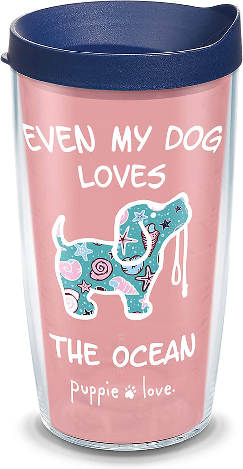 Tervis Made in USA Double Walled Puppie Love Insulated Tumbler Cup Keeps Drinks Cold & Hot, 16oz, Dog Loves The Ocean