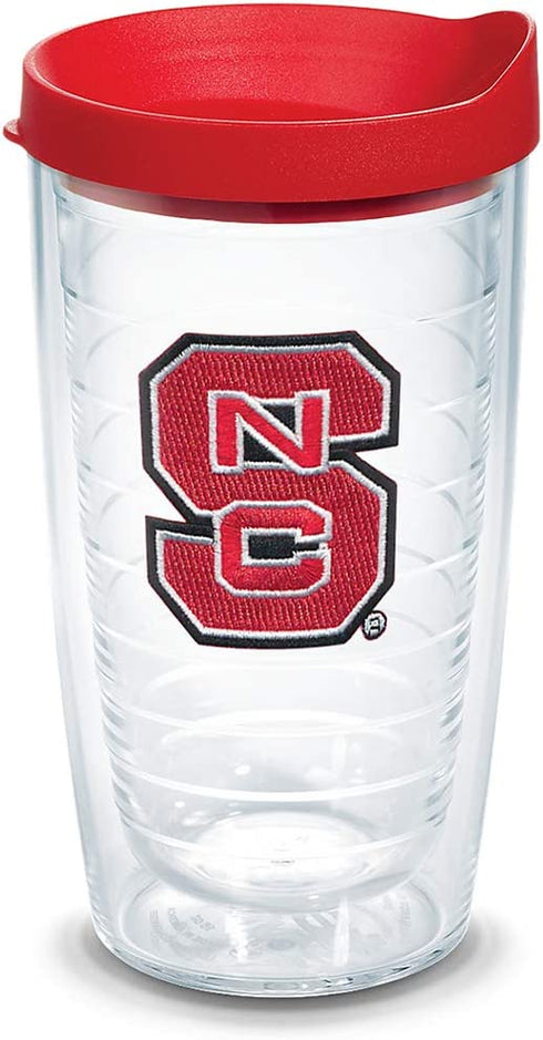 Tervis Made in USA Double Walled North Carolina State Wolfpack Insulated Tumbler Cup Keeps Drinks Cold & Hot, 16oz - Red Lid, Primary Logo