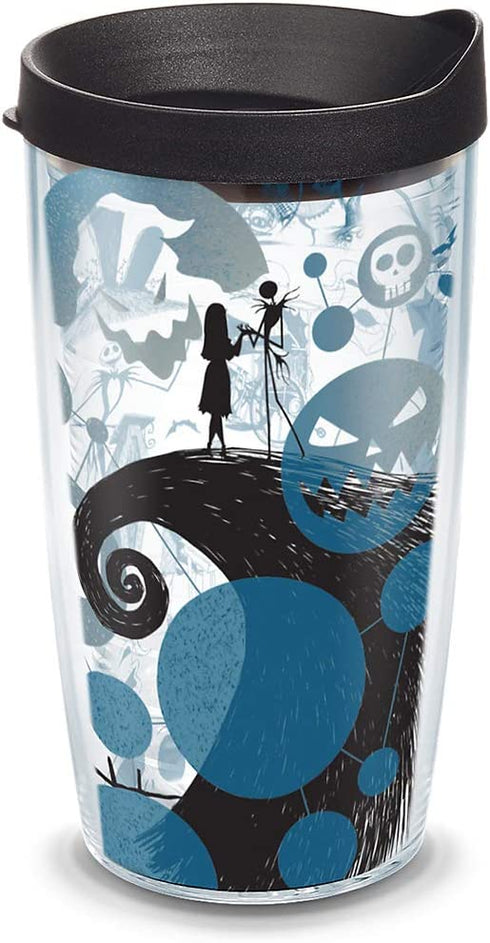 Tervis Disney - Nightmare Before Christmas 25th Anniversary Insulated Tumbler with Wrap and Black Lid, 16oz, Clear
