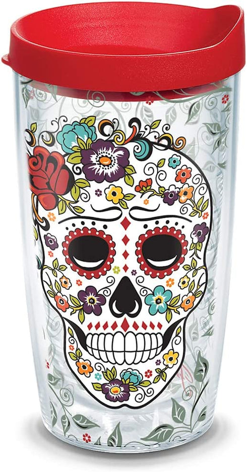 Tervis Made in USA Double Walled Fiesta Insulated Tumbler Cup Keeps Drinks Cold & Hot, 16oz, Skull and Flowers