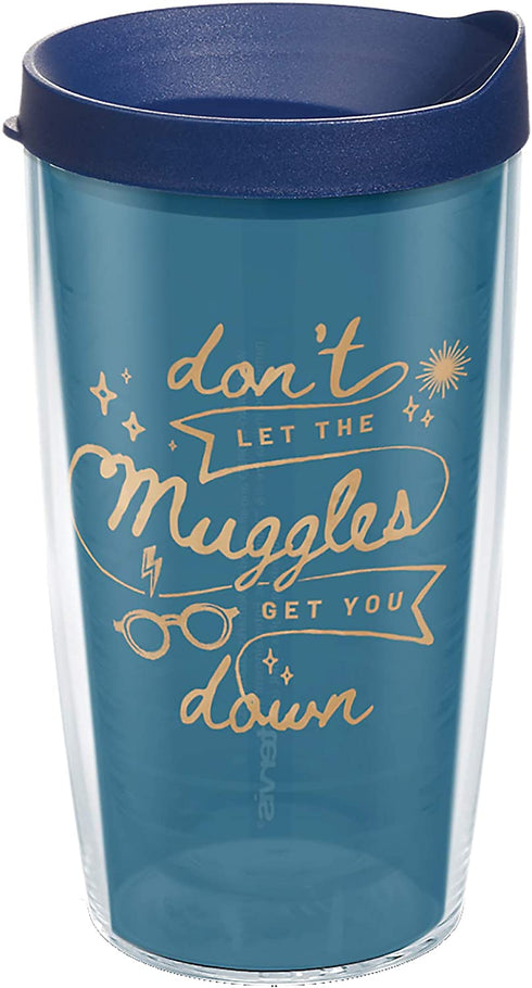 Tervis Made in USA Double Walled Harry Potter - Don't Let Muggles Get You Down Insulated Tumbler Cup Keeps Drinks Cold & Hot, 16oz, Clear