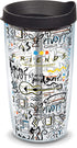 Tervis Warner Brothers - Friends Pattern Insulated Tumbler with Wrap and Black Lid, 1334012, 16 oz, Clear