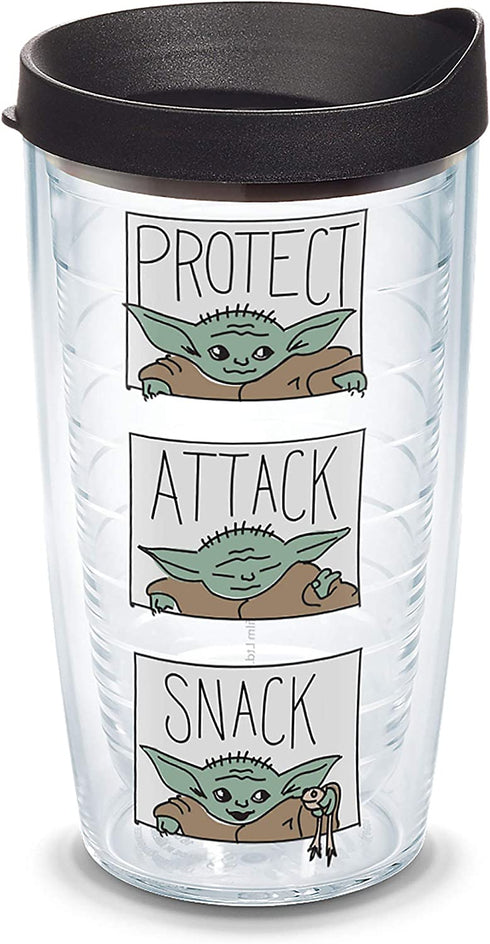 Tervis Made in USA Double Walled Star Wars - The Mandalorian Protect Attack Snack Insulated Tumbler Cup Keeps Drinks Cold & Hot, 16oz, Clear