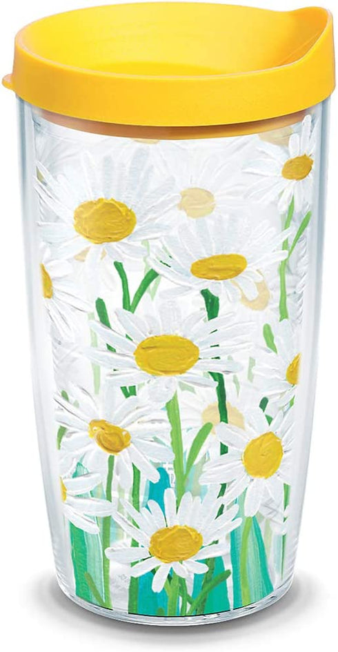 Tervis Painted White Daises Insulated Tumbler with Wrap and Lid, 16 oz - Tritan, Clear