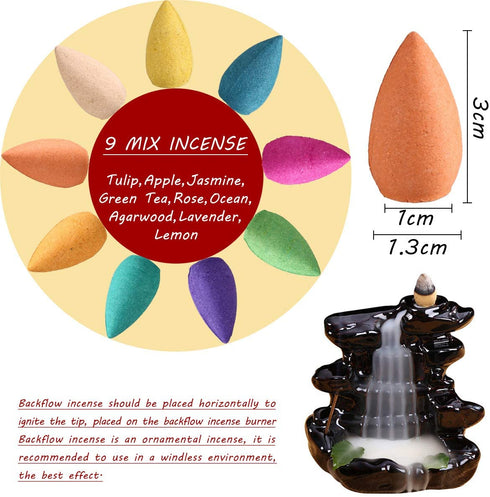 OTOFY Backflow Incense Cones 360 Pcs of 100% Natural Scents Waterfall Incense Rose Tulip Jasmine Lavender Rose for Backflow Incense Burner Holder Natural | Meditation & Yoga Gift