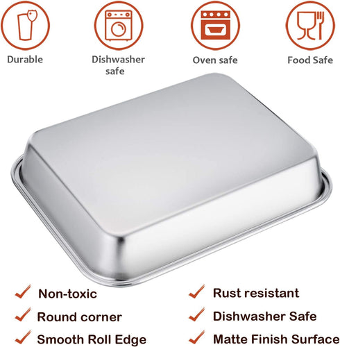 Stainless Steel Sheet Cake Pan Set of 2, E-far 10.6 x 8.3 x1.7 Inches Small Brownie Baking Pan, Rectangular High-Sided Cookie Sheet Pan Fit for Toaster Oven, Non-Toxic & Heavy Duty, Dishwasher Safe