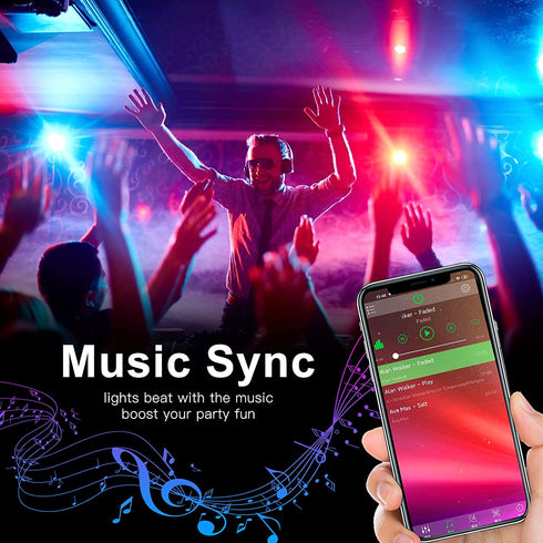 UPxUP 50ft LED Strip Lights Color Changing, Bluetooth LED Lights with App Control, Remote, Control Box, 64 Scenes and Music Sync Lights for Bedroom, Room, Kitchen, Party, 2 Rolls of 25ft.