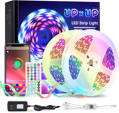 UPxUP 50ft LED Strip Lights Color Changing, Bluetooth LED Lights with App Control, Remote, Control Box, 64 Scenes and Music Sync Lights for Bedroom, Room, Kitchen, Party, 2 Rolls of 25ft.