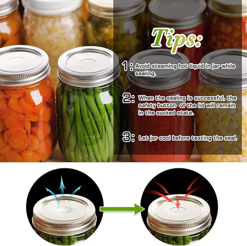 Regular Mouth Canning Lids, 128 Count Split Type Mason Jar Lids for Ball, Kerr Jars, Food Grade Material, Silver/70MM