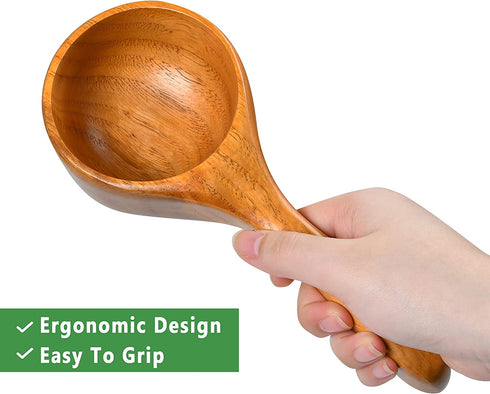 Aemygo 2 Pack Bath Salt Wood Scoops, 9 Inch Multipurpose Wooden Kitchen Scoop Ladle with Long Handle, Water Wooden Scoop for Cooking Bath Salt Rice Beans Soup Flour, Gift for Christmas Birthdays