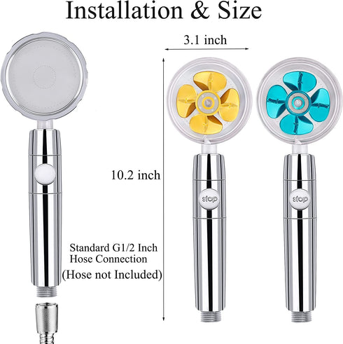 2Pack High Pressure Shower Heads, Turbocharged Water Saving Shower Head, Handheld Turbo Fan Showerhead, 360 Degrees Rotating Propeller Shower Head Nozzle with Filter and Pause Switch