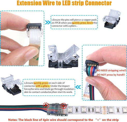 LED Light Strip Connectors Kit Includes 32.8Ft 4 Pin Extension Cable,Corner Connector,T Shape Connector,Strip to Strip Jumper,Strip to Wire Quick Connector,Mounting Clips for 5050 RGB LED Strip Light