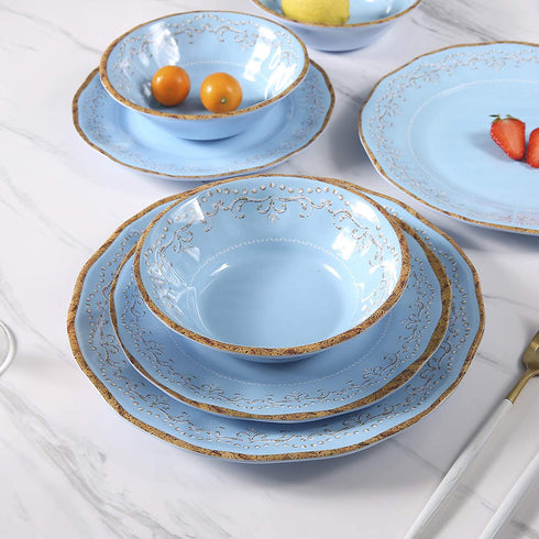 Melamine Dinnerware Sets, 12 PCS Dishwasher Safe 100% Melamine Dinner Plates, Dishes, and Bowls Set for Indoor and Outdoor Use