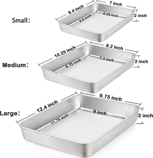 TeamFar Lasagna Pan Set of 3, 12…–? & 10¼? & 9…–?, Rectangular Cake Pan Deep Baking Sheet Pans Stainless Steel for Lasagna Cake Brownie, Healthy & Heavy Duty, Sturdy & Dishwasher Safe