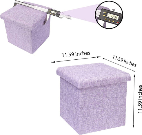 B FSOBEIIALEO Storage Ottoman Cube, Linen Small Coffee Table, Foot Rest Stool Seat, Folding Toys Chest Collapsible for Kids Light Purple 11.8"x11.8"x11.8"