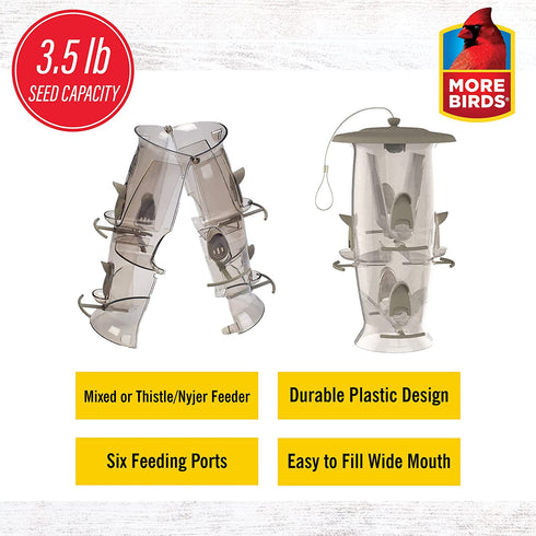 More Birds Abundance Bird Feeder, Combination Mixed Seed and Thistle, 6 Feeding Ports, 3.5 lb Seed Capacity