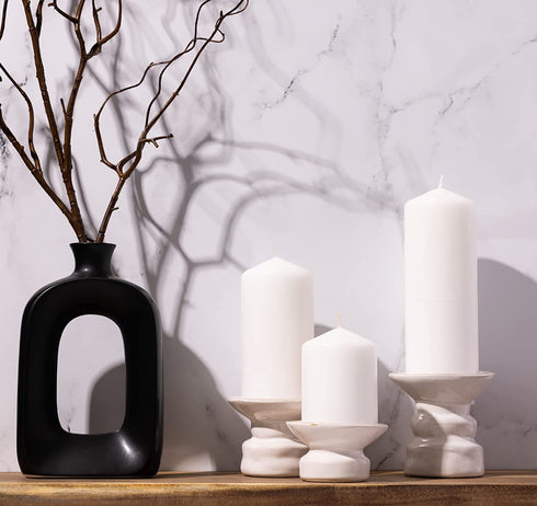 Cone Top Pillar Candles by Bask - Set of 3 - 3" x 4", 6", and 8" Dripless Unscented Candles in White for Home Decor, Relaxation & All Occasions