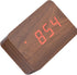Wooden Alarm Clock, Digital Clock for Bedrooms LED Modern Wooden Cube Clock 3 Levels Brightness Temperature Display with Sounds Control (Brown)