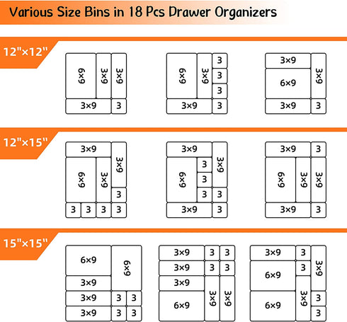 BYCY 18 Pcs White Drawer Organizers Trays Set Drawer Dividers for Kitchen Office Bathroom, Interlocking Bin Pack ( 18 Pieces )