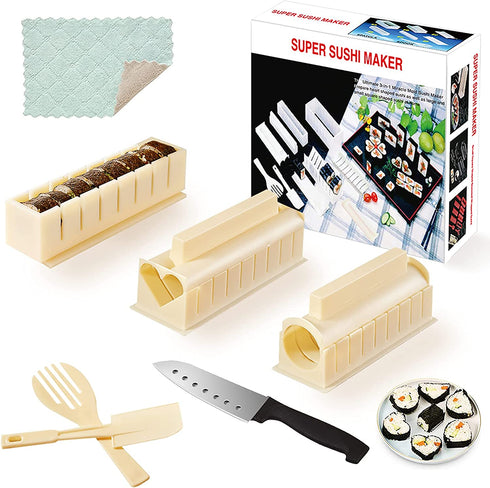 HI NINGER Sushi Making Kit Deluxe Edition Heart Sushi Mold Complete Sushi Maker Kit 12PCS Home Sushi Mold Press with 8 Sushi Rice Roll Mold Shapes 1 Fork 1 Spatula 1 Sushi Knife DIY Home Sushi Tool