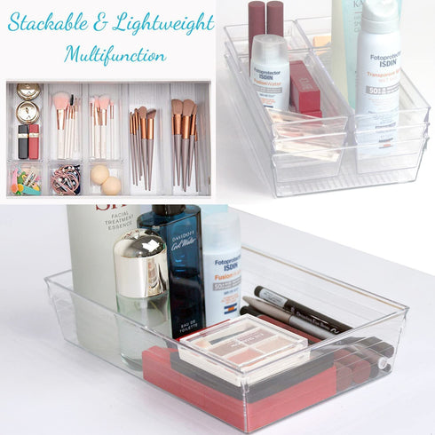 21 PCS Clear Plastic Drawer Organizers, 4 Size Vanity Organizer Set, Drawer Dividers Organization Trays for Desk, Makeup, Jewelries and Kitchen Utensils