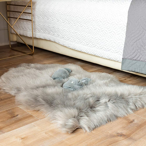 Carvapet Luxury Soft Faux Sheepskin Chair Cover Seat Pad Plush Fur Area Rugs for Bedroom, 2ft x 3ft,Grey