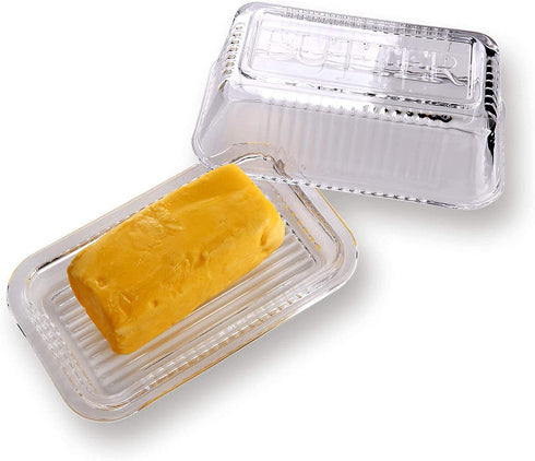 Glass Butter Dish with Lid from 1500 C Tabletop Farm-house Heavy Thick Cover Clear 2-Piece Keeper for Countertop European holder sticks Kitchen Dishwasher Safe