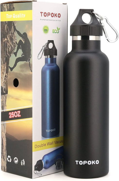 TOPOKO Colored Non-Rusty Stainless Steel Vacuum Water Bottle Double Wall Insulated Thermos, Sports Hike Travel, Leak Proof, BPA Free, 25 oz, Grey (Black)
