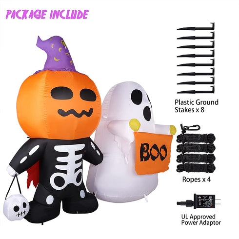 HOOJO 6 FT Halloween Inflatables Pumpkin Kid with Ghost Outdoor Halloween Decorations with Build-in LEDs, Blow up Halloween Decorations for Yard, Garden, and Lawn