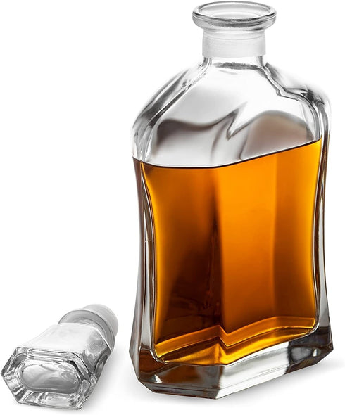 Paksh Capitol Glass Decanter with Airtight Geometric Stopper - Whiskey Decanter for Wine, Bourbon, Brandy, Liquor, Juice, Water, Mouthwash. Italian Glass | 23.75 oz