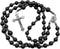 Nazareth Store Black Matte Agate Beads Rosary with Hematite Stones Catholic Necklace Jerusalem Holy Soil & Cross Crucifix in Velvet Bag