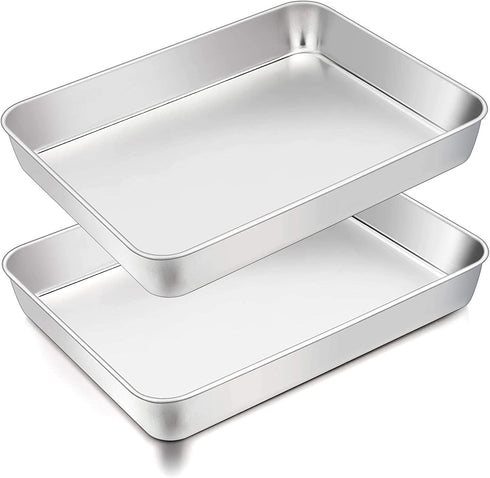 TeamFar Lasagna Pan, 12…–™™ x 9¾™™ x 2™™, Stainless Steel Rectangular Casserole Cake Baking Brownie Pan, Non-toxic & Sturdy, Brushed Surface & Deep Side, Dishwasher Safe, 2PCS