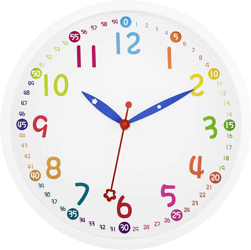 Lumuasky Colorful Wall Clock for Kids 12 Inch Silent Non-Ticking Battery Operated Clock for Nursery Classroom School Office Bedroom Living Room Kitchen