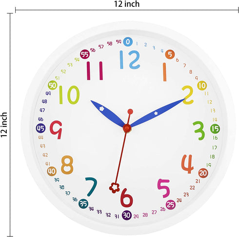 Lumuasky Colorful Wall Clock for Kids 12 Inch Silent Non-Ticking Battery Operated Clock for Nursery Classroom School Office Bedroom Living Room Kitchen