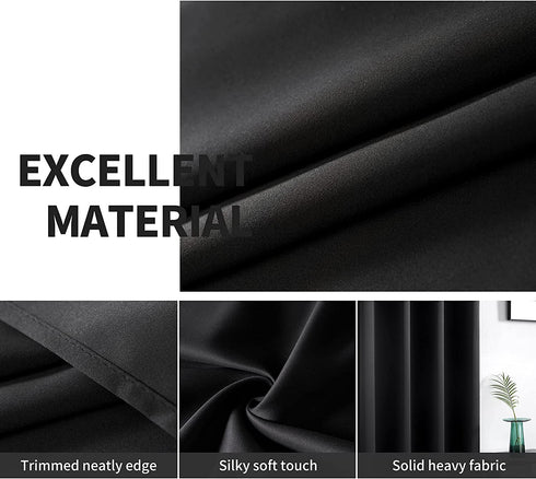TOAVA DECO Black Curtains for Bedroom 2 Panels Grommet Top Blackout Thermal Insulated Room Darkening Curtains Panels for Bathroom 52 Inch Width x 45 Inch Length