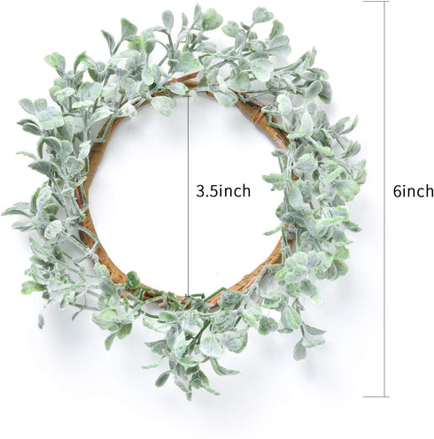 Feirui Pillar Candle Rings Set of 3, Frosted Boxwood Round Wreath Artificial Wreath Green Leaves Wreath Christmas Holiday Parties and Home Decor