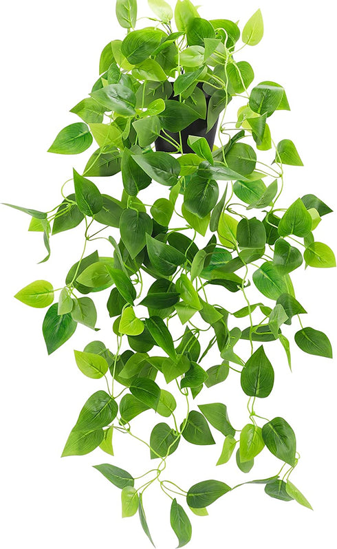 WXBOOM 1 Pack Artificial Hanging Plant 2.84Ft Fake Potted Plant Fake Ivy Vine for Home Shelf Indoor Outdoor Garden Decor (with Black Plastic Pot)